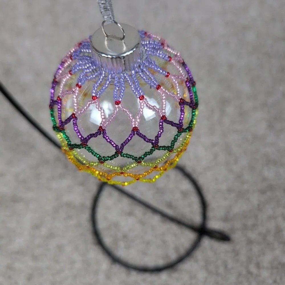 Handmade Rainbow Beaded Clear Ornament‎ Christmas Decor Festive Sparkle Medley